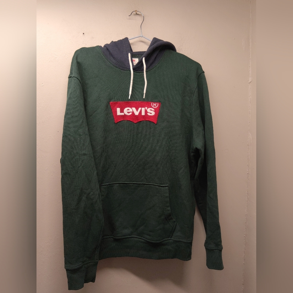 Levis Mens Hoodie Medium Navy green Split Hoodie Batwing Logo